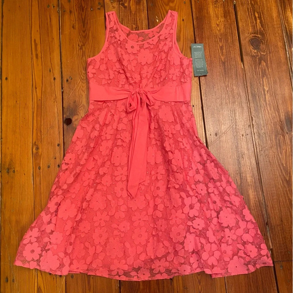 Coldwater Creek Pink Lace Overlay Dress Size 14 Lined Tie Waist Party Shower Fun - Picture 15 of 16